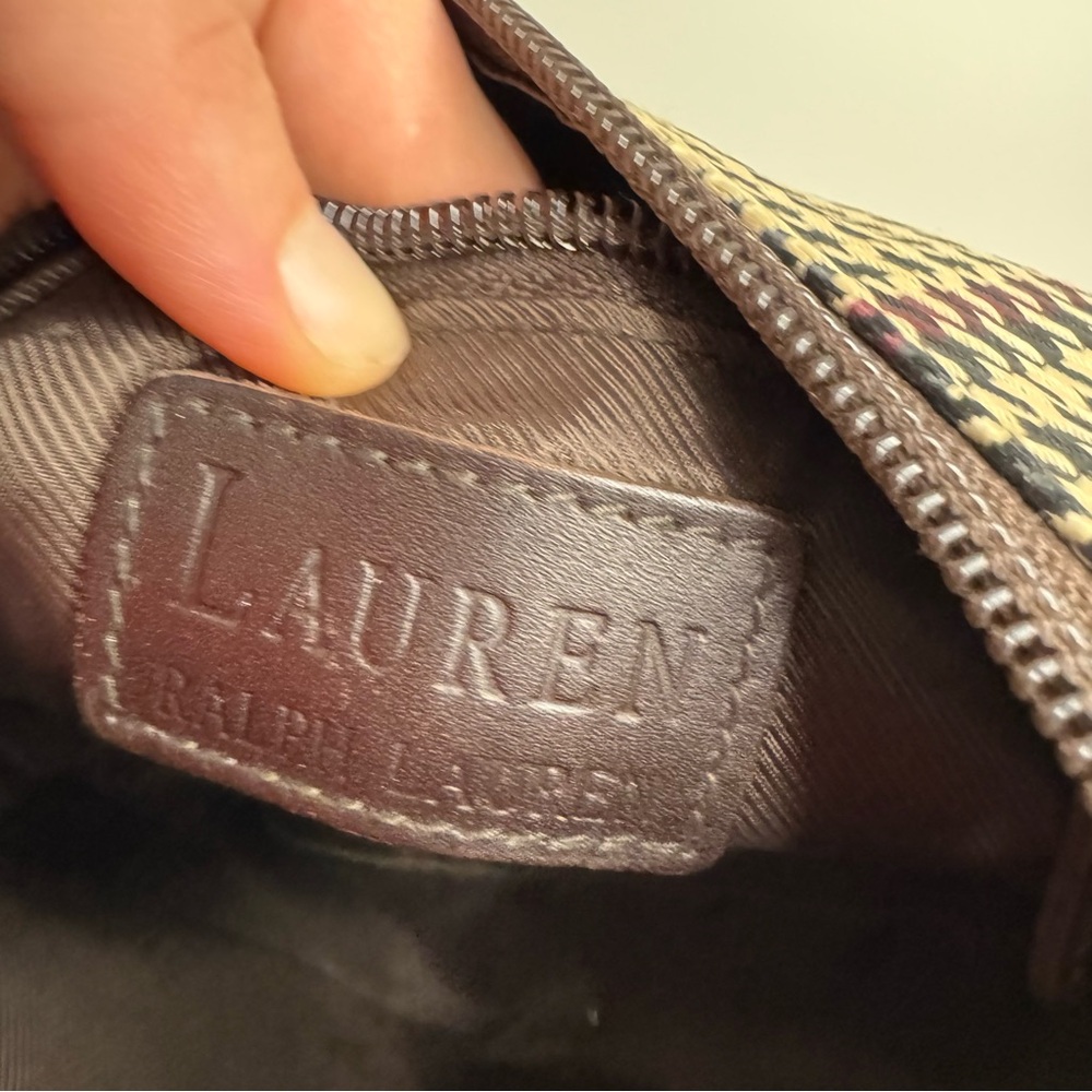 Lauren Ralph Lauren Houndstooth Shoulder Bag Brown Tan‎ - Picture 12 of 14